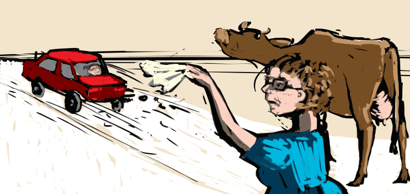 Comic story about country side, Car is going to city