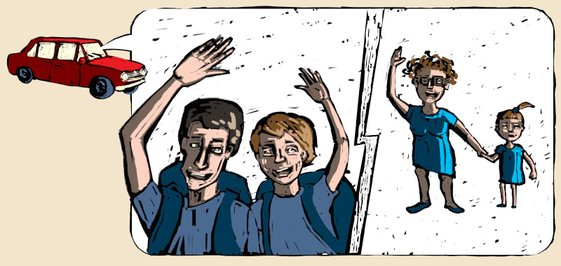 Comic story about country side,, Goodbay to parents