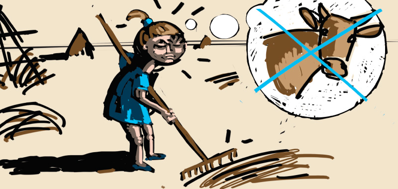 Comic story about country side, hete to work for cow