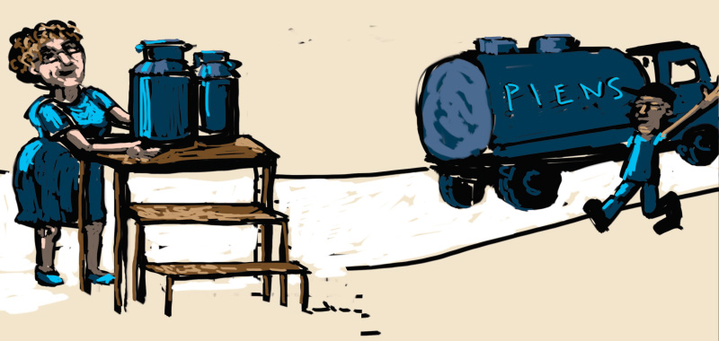 Comic story about country side, milk to be collected and transfered to milkery