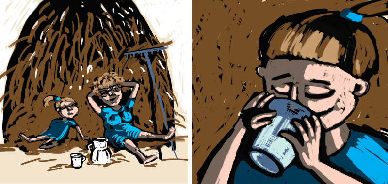 Comic story about country side, &amp;nbsp;sweet rest after hard work in the field